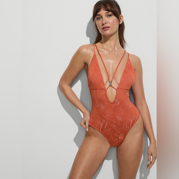 NWT VICTORIAS SECRET Orange Archives Sexy Straps Plunge One-Piece Swimsuit - Picture 2 of 3